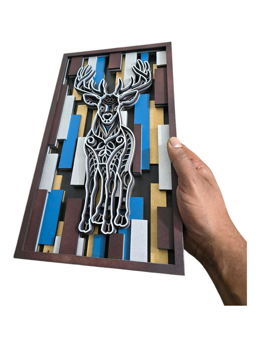 Modern Deer Layered Wall Art Frame | 3D Laser Cut Wooden Decor | Premium Handmade Wall Hanging