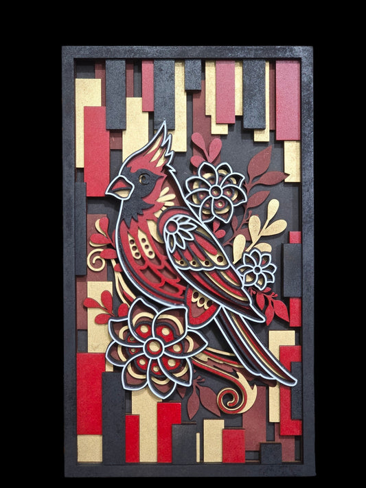 Luxury Cardinal Bird 3D Wall Art Frame | Premium Laser Cut Wooden Decor | Handmade Wall Hanging