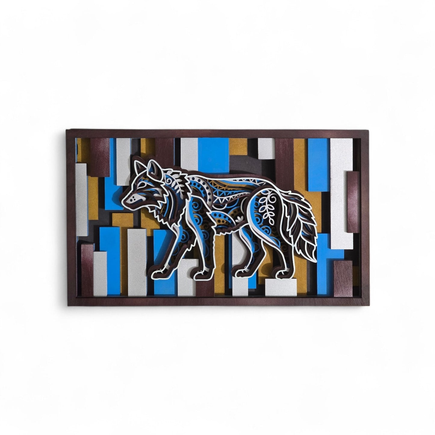 Modern Wolf 3D Wall Art Frame | Horizontal Laser Cut Wooden Decor | Premium Handmade Wall Hanging