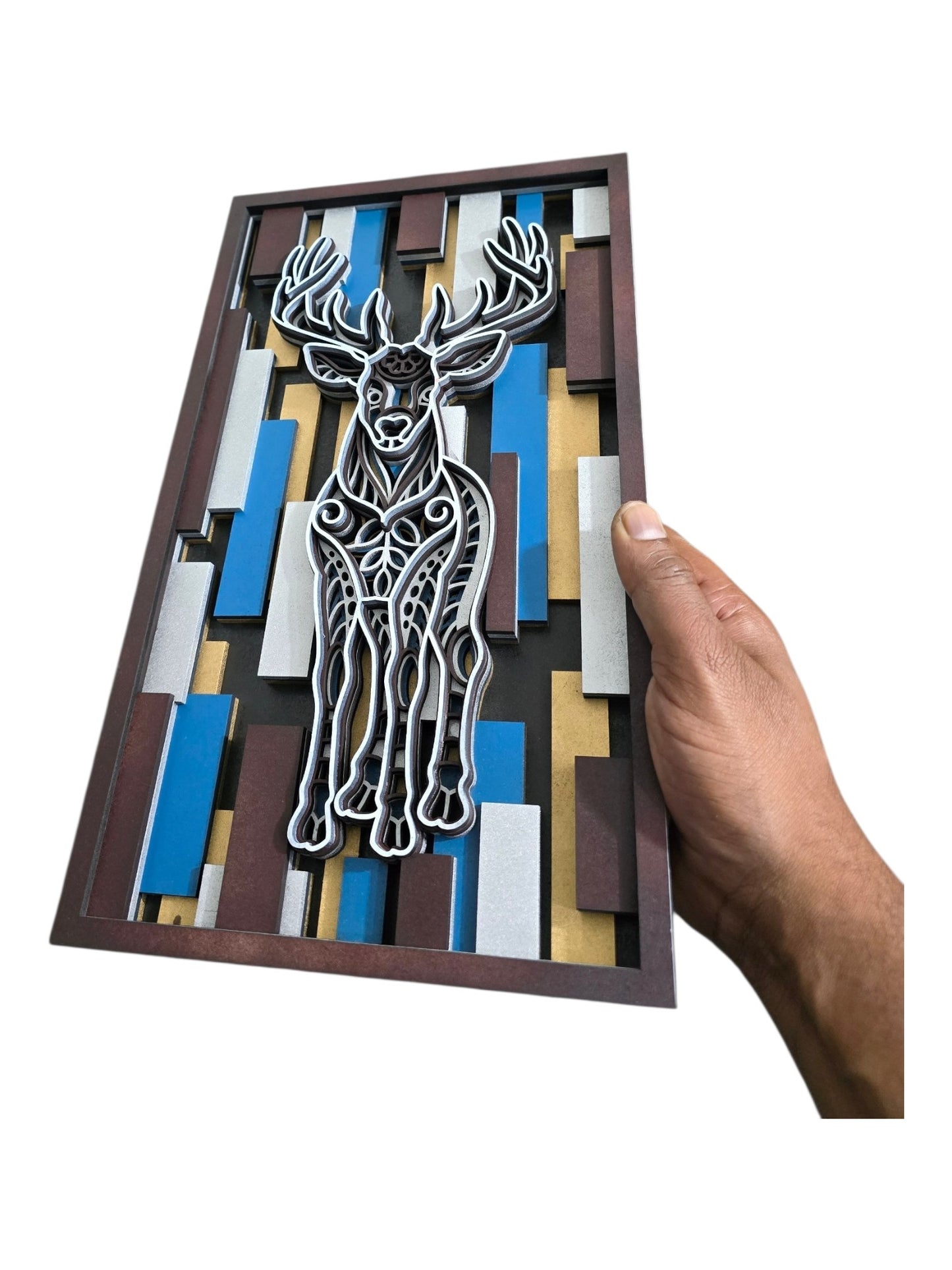 Modern Deer Layered Wall Art Frame | 3D Laser Cut Wooden Decor | Premium Handmade Wall Hanging