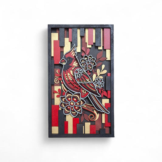 Luxury Cardinal Bird 3D Wall Art Frame | Premium Laser Cut Wooden Decor | Handmade Wall Hanging