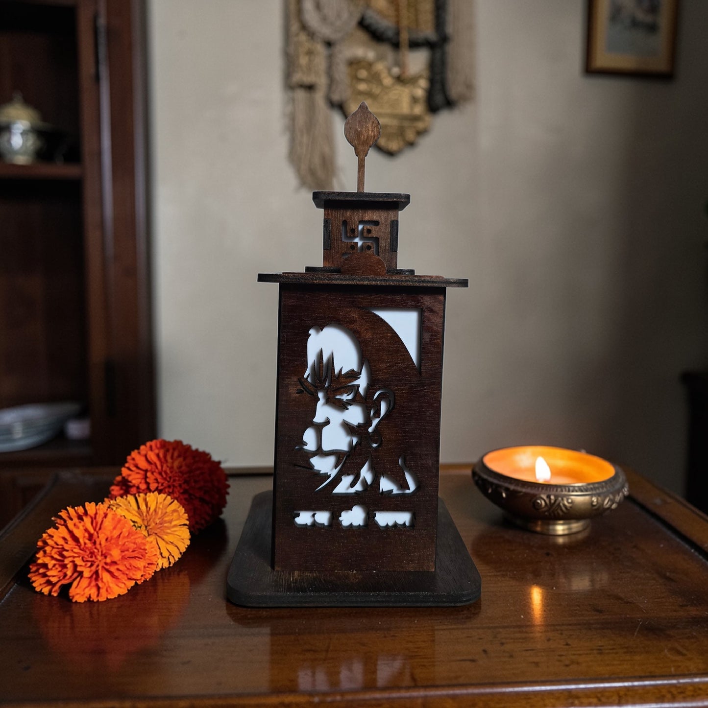 Lord Hanuman Laser-Cut Wooden Lantern