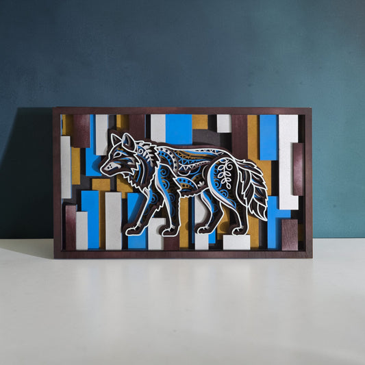 Modern Wolf 3D Wall Art Frame | Horizontal Laser Cut Wooden Decor | Premium Handmade Wall Hanging