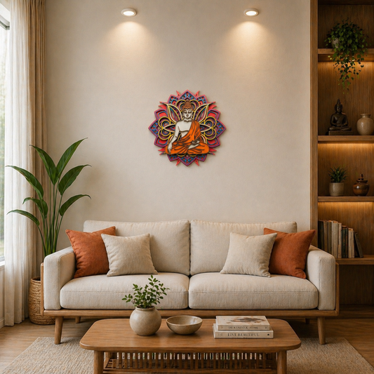 Multilayer Buddha Mandala Wooden Wall Art | Spiritual Meditation Home Decor | 14 x 14 Inch