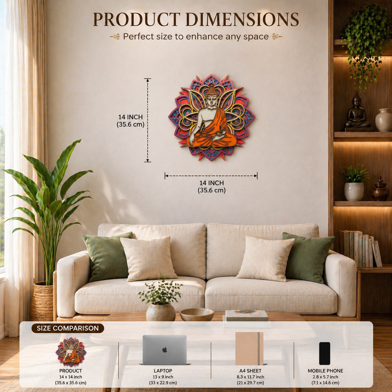 Multilayer Buddha Mandala Wooden Wall Art | Spiritual Meditation Home Decor | 14 x 14 Inch