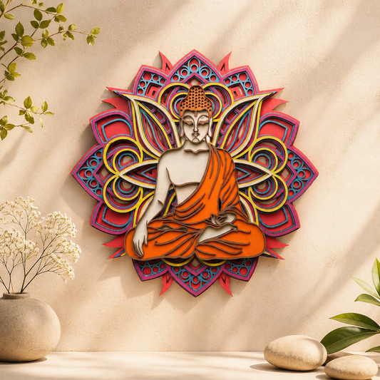 Multilayer Buddha Mandala Wooden Wall Art | Spiritual Meditation Home Decor | 14 x 14 Inch