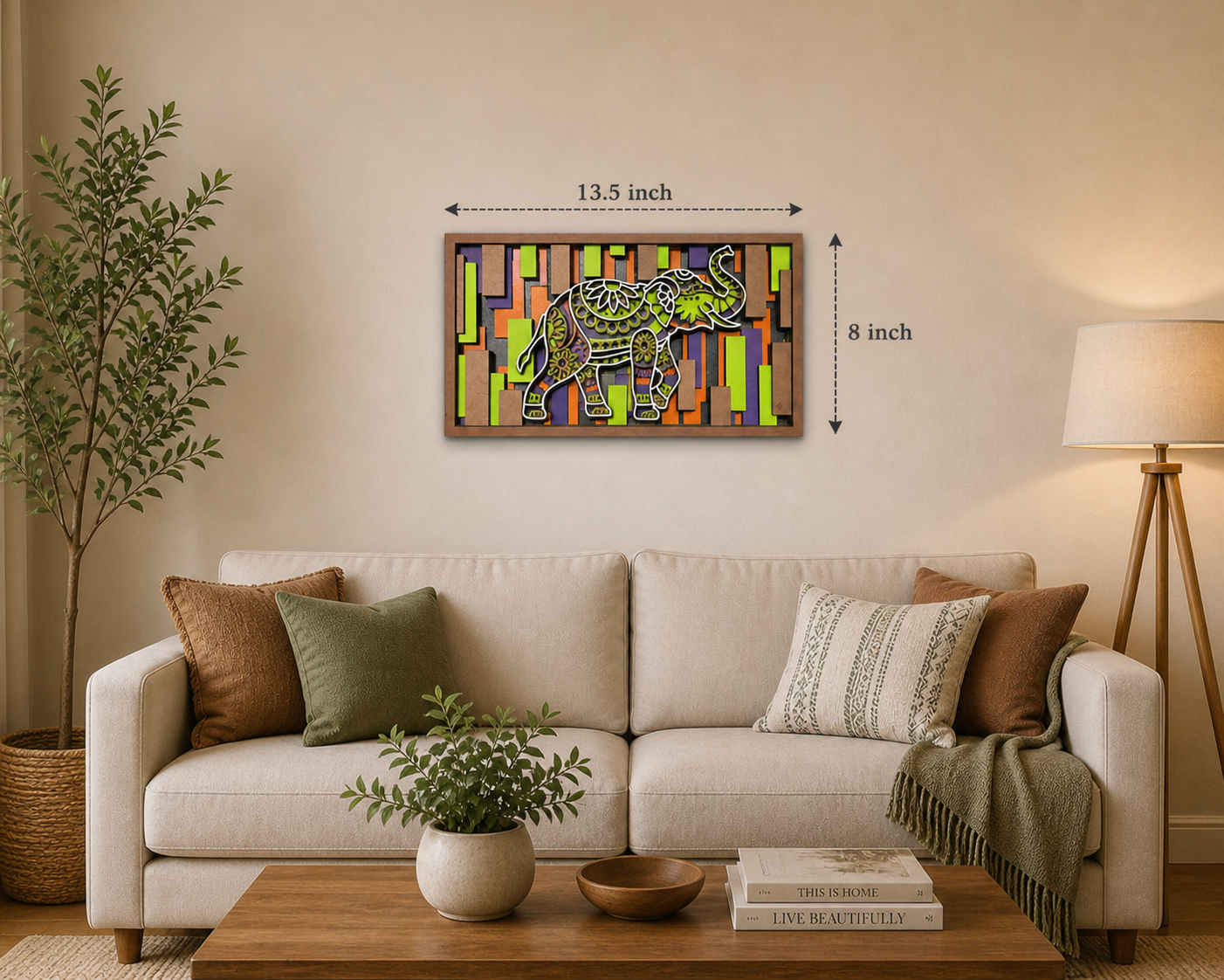 Handcrafted Multilayer Elephant Wall Art | 3D Wooden Home Decor Frame (13.5 x 8 inch)