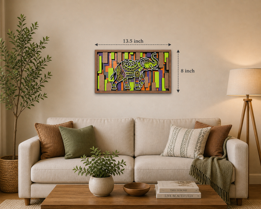 Handcrafted Multilayer Elephant Wall Art | 3D Wooden Home Decor Frame (13.5 x 8 inch)