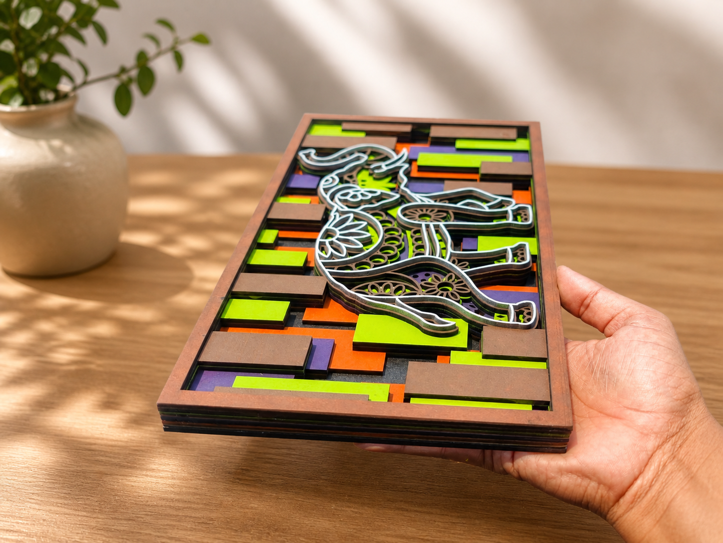 Handcrafted Multilayer Elephant Wall Art | 3D Wooden Home Decor Frame (13.5 x 8 inch)