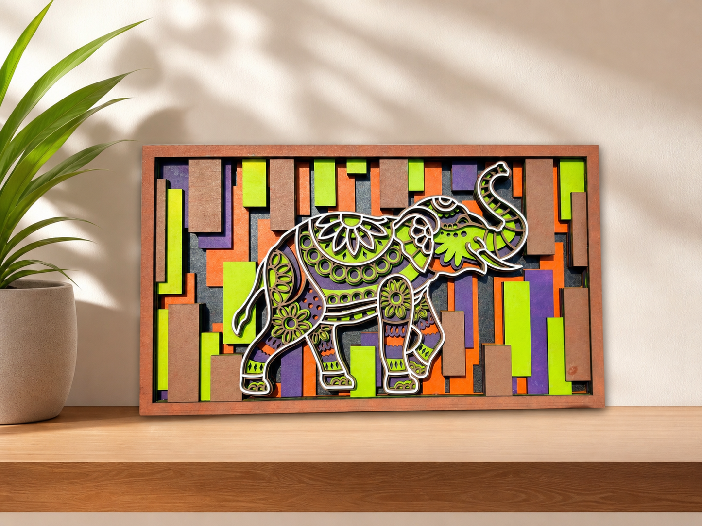 Handcrafted Multilayer Elephant Wall Art | 3D Wooden Home Decor Frame (13.5 x 8 inch)